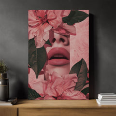 Модерна картина на платно с мотив Floral Lips в розово-зелено нюанси, романтична атмосфера, природа и красота | Картина Floral Lips – продукт