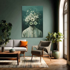 Модерна картина на платно с мотив Flower Head, цветя в кремаво нюанси, етерична атмосфера, растеж и развитие | Картина Flower Head – продукт, изглед 2