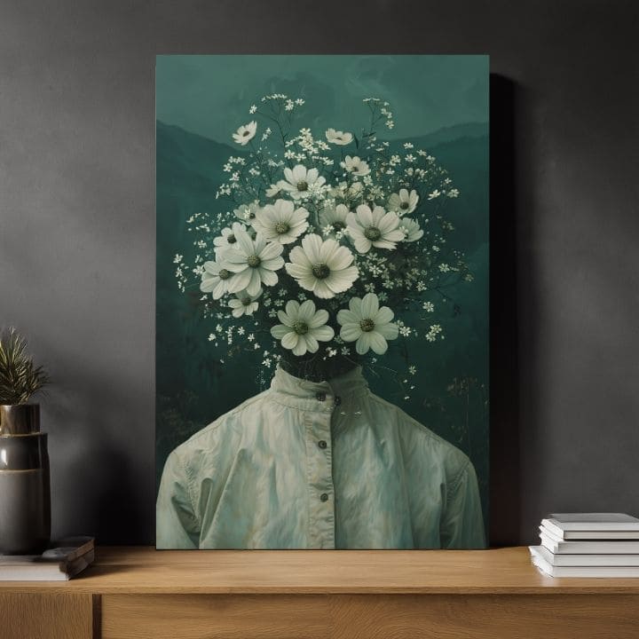 Модерна картина на платно с мотив Flower Head, цветя в кремаво нюанси, етерична атмосфера, растеж и развитие | Картина Flower Head – продукт