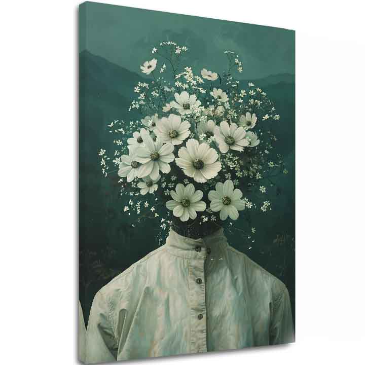 Модерна картина на платно с мотив Flower Head, цветя в кремаво нюанси, етерична атмосфера, растеж и развитие | Картина Flower Head – основна