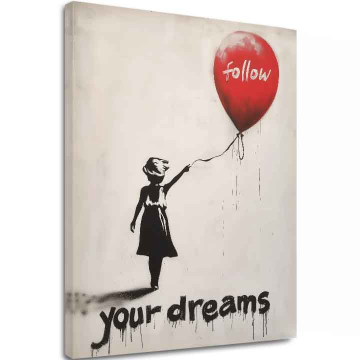Модерна картина на платно с мотив Follow Your Dreams, балон в бяло-черно нюанси, мечти и nádej | Картина Follow Your Dreams – основна [XOBWSPP030E1]