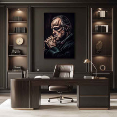 Модерна картина на платно с мотив Godfather: Moc и rešpekt в черно нюанси, мрачна атмосфера, сила и мощ и семейство | Картина Godfather: Moc и rešpekt – продукт
