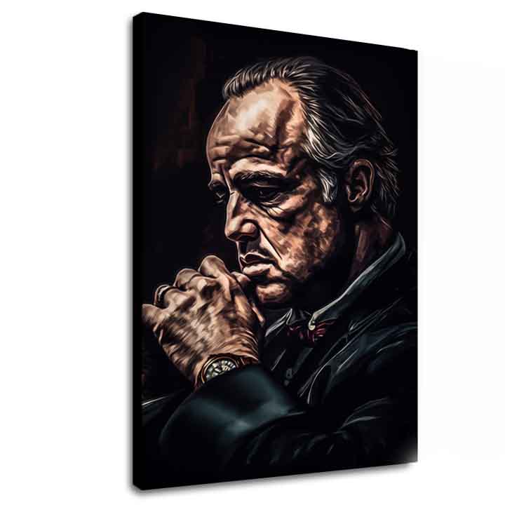 Модерна картина на платно с мотив Godfather: Moc и rešpekt в черно нюанси, мрачна атмосфера, сила и мощ и семейство | Картина Godfather: Moc и rešpekt – основна
