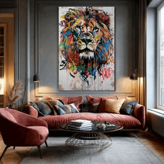 Модерна картина на платно с мотив Graffiti Lion, лъв в черно-оранжево нюанси, енергична атмосфера, сила и свобода | Картина Graffiti Lion – продукт, изглед 2
