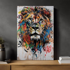 Модерна картина на платно с мотив Graffiti Lion, лъв в черно-оранжево нюанси, енергична атмосфера, сила и свобода | Картина Graffiti Lion – продукт