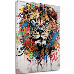 Модерна картина на платно с мотив Graffiti Lion, лъв в черно-оранжево нюанси, енергична атмосфера, сила и свобода | Картина Graffiti Lion – основна