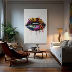 Модерна картина на платно с мотив Graffiti Lips, графити в бяло-розово нюанси, енергична атмосфера | Картина Graffiti Lips – продукт