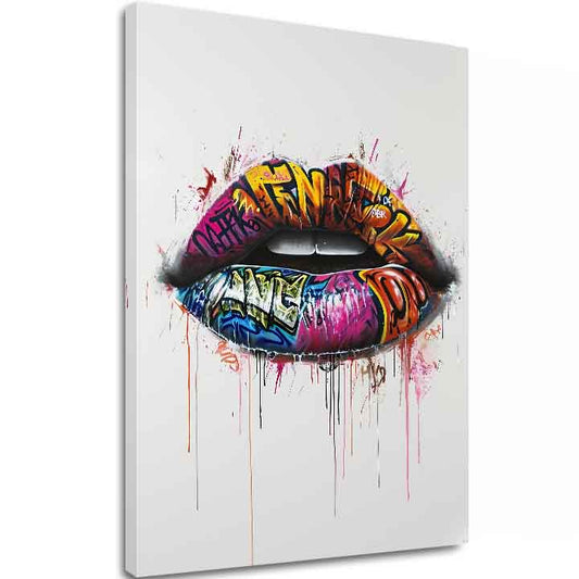 Модерна картина на платно с мотив Graffiti Lips, графити в бяло-розово нюанси, енергична атмосфера | Картина Graffiti Lips – основна