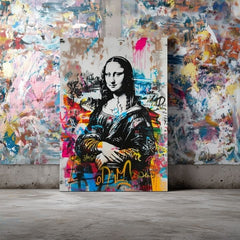 Модерна картина на платно с мотив Graffiti Mona na платно в черно-бяло нюанси, енергична атмосфера | Картина Graffiti Mona na платно – продукт, изглед 3