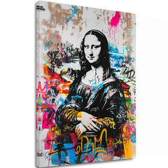 Модерна картина на платно с мотив Graffiti Mona na платно в черно-бяло нюанси, енергична атмосфера | Картина Graffiti Mona na платно – основна
