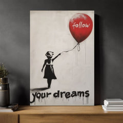 Модерна картина на платно с мотив Heart Balloon Girl, балон, сърце в бяло-черно нюанси, меланхолична атмосфера, nádej | Картина Heart Balloon Girl – продукт, изглед 2