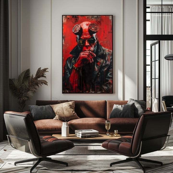 Модерна картина на платно с мотив Hellboy: Pekelný bojovník в черно-сиво нюанси | Картина Hellboy: Pekelný bojovník – продукт, изглед 2