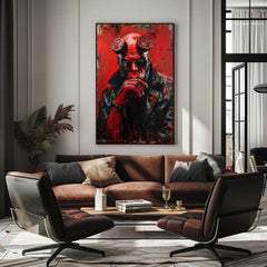 Модерна картина на платно с мотив Hellboy: Pekelný bojovník в черно-сиво нюанси | Картина Hellboy: Pekelný bojovník – продукт, изглед 2