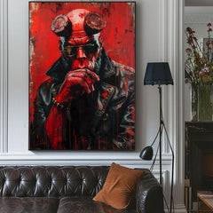 Модерна картина на платно с мотив Hellboy: Pekelný bojovník в черно-сиво нюанси | Картина Hellboy: Pekelný bojovník – продукт, изглед 3