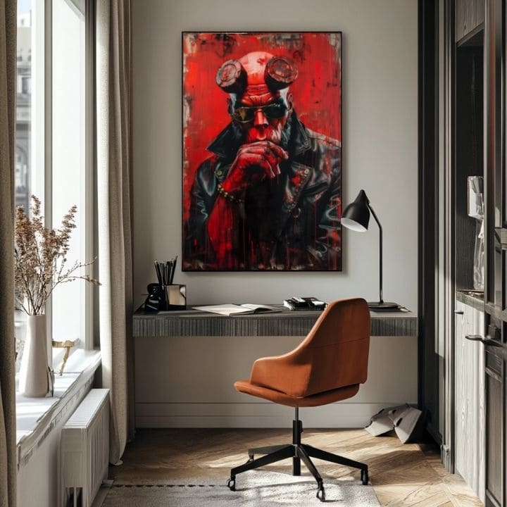 Модерна картина на платно с мотив Hellboy: Pekelný bojovník в черно-сиво нюанси | Картина Hellboy: Pekelný bojovník – продукт, изглед 4