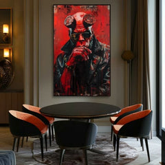 Модерна картина на платно с мотив Hellboy: Pekelný bojovník в черно-сиво нюанси | Картина Hellboy: Pekelný bojovník – продукт