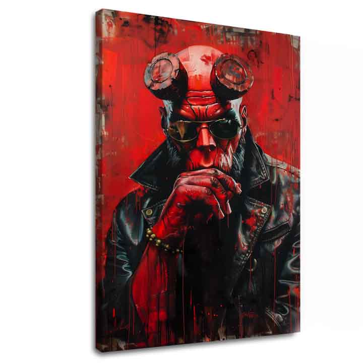 Модерна картина на платно с мотив Hellboy: Pekelný bojovník в черно-сиво нюанси | Картина Hellboy: Pekelný bojovník – основна