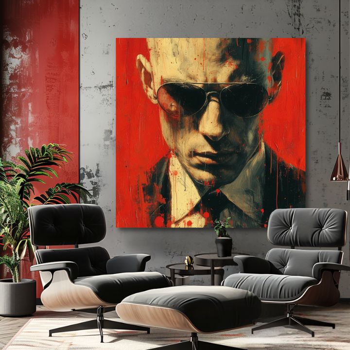 Модерна картина на платно с мотив Hitman - Zmysel pre детайл в червено-черно нюанси, интензивна атмосфера, тайна | Картина Hitman - Zmysel pre детайл – продукт