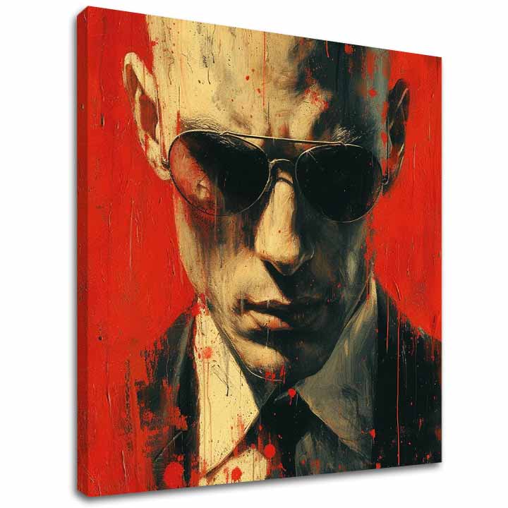 Модерна картина на платно с мотив Hitman - Zmysel pre детайл в червено-черно нюанси, интензивна атмосфера, тайна | Картина Hitman - Zmysel pre детайл – основна