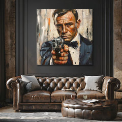 Модерна картина на платно с мотив James Bond - Nebezpečná елегантност в оранжево нюанси, интензивна атмосфера, филмов свят | Картина James Bond - Nebezpečná елегантност – продукт, изглед 2