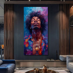 Модерна картина на платно с мотив Jimi Hendrix - Explózia harmónie в синьо-златно нюанси, спокойна атмосфера, духовност | Картина Jimi Hendrix - Explózia harmónie – продукт, изглед 2