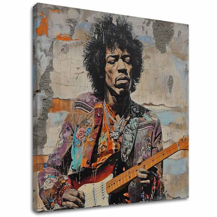 Модерна картина на платно с мотив Jimi Hendrix - Gitarová poézia в синьо нюанси, музикална история | Картина Jimi Hendrix - Gitarová poézia – основна