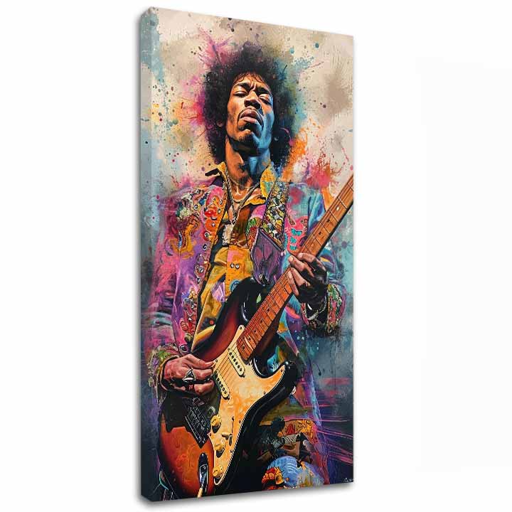 Модерна картина на платно с мотив Jimi Hendrix - Ohnivé tóny в черно-жълто нюанси, енергична атмосфера, рок енд рол и креативност | Картина Jimi Hendrix - Ohnivé tóny – основна