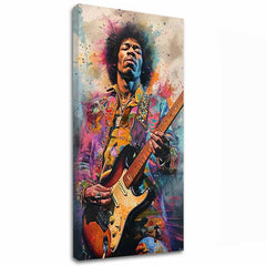 Модерна картина на платно с мотив Jimi Hendrix - Ohnivé tóny в черно-жълто нюанси, енергична атмосфера, рок енд рол и креативност | Картина Jimi Hendrix - Ohnivé tóny – основна