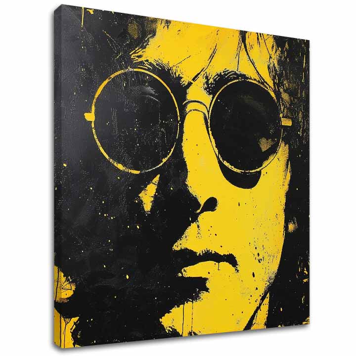 Модерна картина на платно с мотив John Lennon - Žltý отражение reality в черно-жълто нюанси, смела атмосфера, иконография | Картина John Lennon - Žltý отражение reality – основна