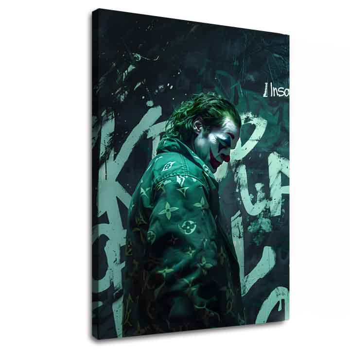 Модерна картина на платно с мотив Joker: Vuitton štýl, графити в черно-бяло нюанси, тъмна атмосфера | Картина Joker: Vuitton štýl – основна