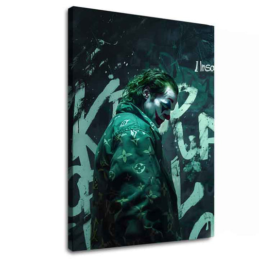 Модерна картина на платно с мотив Joker: Vuitton štýl, графити в черно-бяло нюанси, тъмна атмосфера | Картина Joker: Vuitton štýl – основна