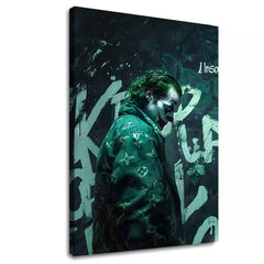 Модерна картина на платно с мотив Joker: Vuitton štýl, графити в черно-бяло нюанси, тъмна атмосфера | Картина Joker: Vuitton štýl – основна