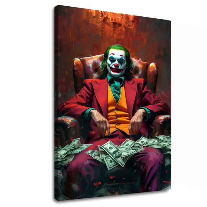 Модерна картина на платно с мотив Joker: Pán chaosu в зелено-златно нюанси, интензивна атмосфера, сила и мощ | Картина Joker: Pán chaosu – основна