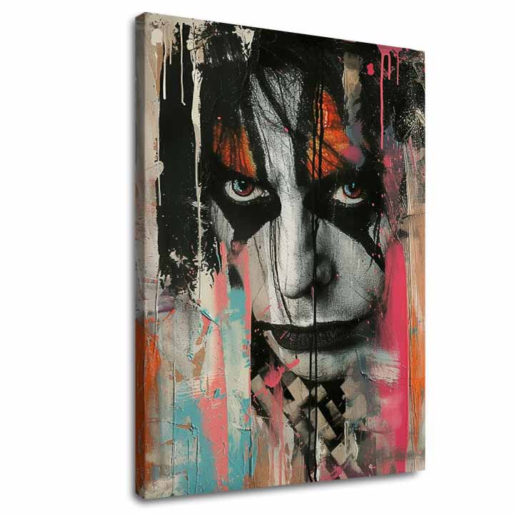 Модерна картина на платно с мотив KISS - Chaos na pódiu в черно-бяло нюанси, дръзка атмосфера, рок енд рол | Картина KISS - Chaos na pódiu – основна
