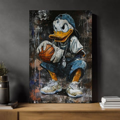 Модерна картина на платно с мотив LeBron Duck na платно в бяло нюанси, градска атмосфера, поп култура и носталгия | Картина LeBron Duck na платно – продукт, изглед 2
