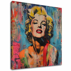 Модерна картина на платно с мотив Marilyn Monroe - Rebelka vo farbách в жълто-червено нюанси, енергична атмосфера, слава и иконография | Картина Marilyn Monroe - Rebelka vo farbách – основна