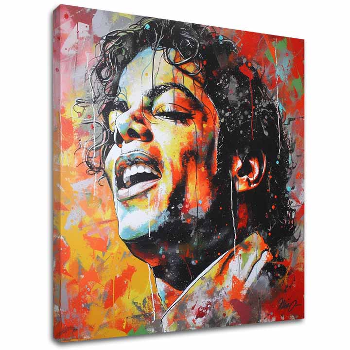 Модерна картина на платно с мотив Michael Jackson - Hlas generácií в червено-златно нюанси, енергична атмосфера | Картина Michael Jackson - Hlas generácií – основна