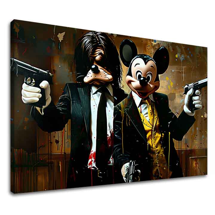 Модерна картина на платно с мотив Mickey and the Mobster в черно-кафяво нюанси, дръзка атмосфера, поп култура | Картина Mickey and the Mobster – основна