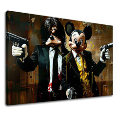 Модерна картина на платно с мотив Mickey and the Mobster в черно-кафяво нюанси, дръзка атмосфера, поп култура | Картина Mickey and the Mobster – основна