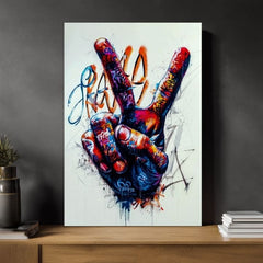 Модерна картина на платно с мотив Peace Hand в черно-бяло нюанси, енергична атмосфера | Картина Peace Hand, стенна декорация – продукт