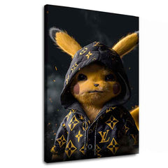 Модерна картина на платно с мотив Pikachu: Streetwear крал в черно-златно нюанси, поп култура | Картина Pikachu: Streetwear крал – основна