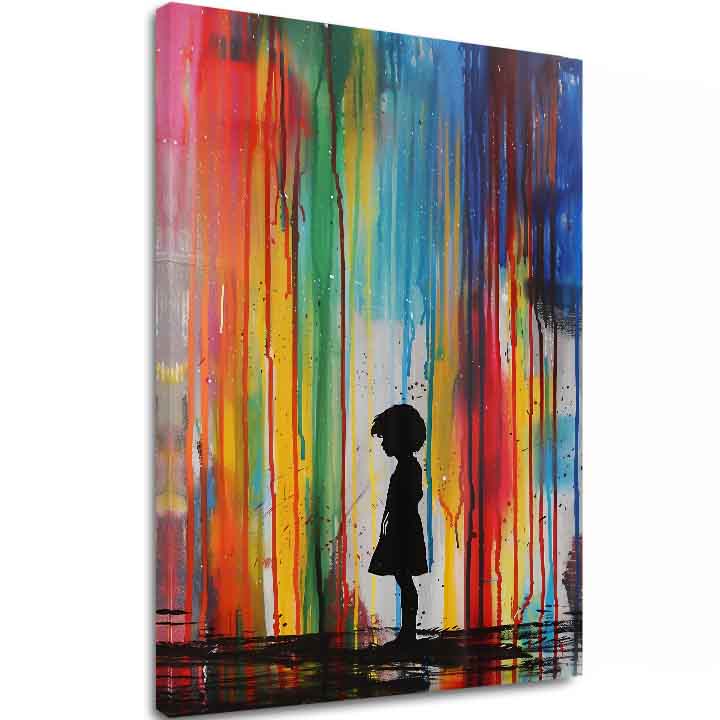 Ръчно рисувана картина на платно с мотив Rainbow Silhouette na платно, дъга в синьо-зелено нюанси, меланхолична атмосфера | Картина Rainbow Silhouette na платно – основна