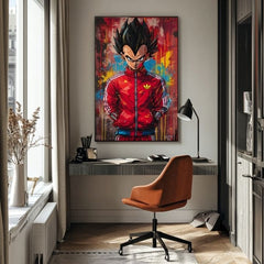Ръчно рисувана картина на платно с мотив Saiyan: Sila bojovníka в червено-черно нюанси, интензивна атмосфера, поп култура и сила и мощ | Картина Saiyan: Sila bojovníka – продукт, изглед 2