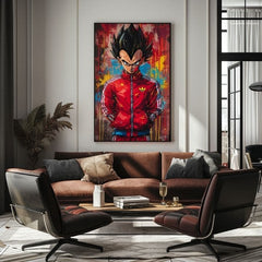 Ръчно рисувана картина на платно с мотив Saiyan: Sila bojovníka в червено-черно нюанси, интензивна атмосфера, поп култура и сила и мощ | Картина Saiyan: Sila bojovníka – продукт, изглед 3