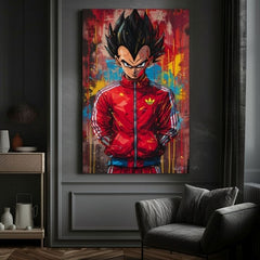 Ръчно рисувана картина на платно с мотив Saiyan: Sila bojovníka в червено-черно нюанси, интензивна атмосфера, поп култура и сила и мощ | Картина Saiyan: Sila bojovníka – продукт, изглед 4