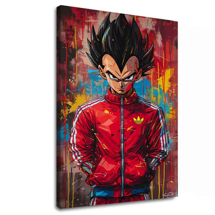 Ръчно рисувана картина на платно с мотив Saiyan: Sila bojovníka в червено-черно нюанси, интензивна атмосфера, поп култура и сила и мощ | Картина Saiyan: Sila bojovníka – основна