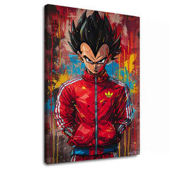Ръчно рисувана картина на платно с мотив Saiyan: Sila bojovníka в червено-черно нюанси, интензивна атмосфера, поп култура и сила и мощ | Картина Saiyan: Sila bojovníka – основна