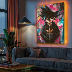 Модерна картина на платно с мотив Saiyan: Bojovník moci в черно-виолетово нюанси, енергична атмосфера | Картина Saiyan: Bojovník moci – продукт