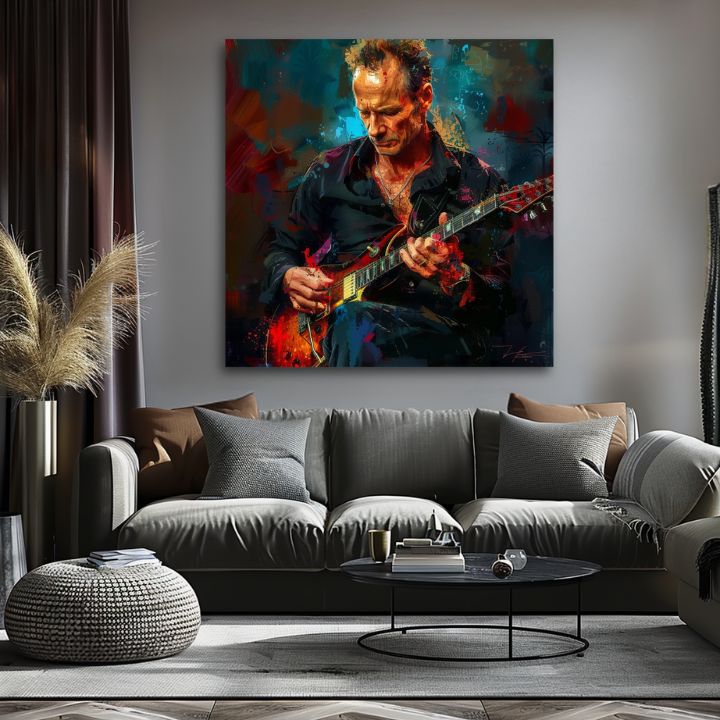 Ръчно рисувана картина на платно с мотив Sting - Крал Grammy в синьо-червено нюанси, интензивна атмосфера, рок енд рол и креативност | Картина Sting - Крал Grammy – продукт, изглед 2