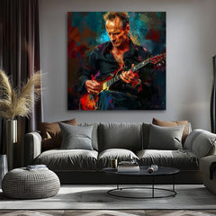 Ръчно рисувана картина на платно с мотив Sting - Крал Grammy в синьо-червено нюанси, интензивна атмосфера, рок енд рол и креативност | Картина Sting - Крал Grammy – продукт, изглед 2